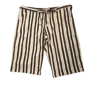 Vintage Y2K Bongo Brown & Khaki Striped Bermuda Shorts 55%Linen/45%Cotton Size M